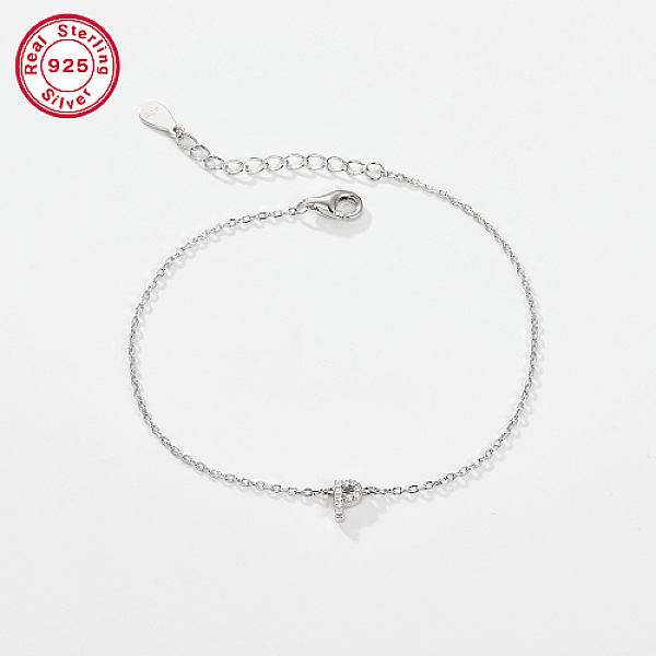 

PandaHall Rhodium Plated 925 Sterling Silver Letter Cubic Zirconia Link Bracelets, Cable Chains Bracelets for Women, Letter P, 6-1/4 inch..., Clear