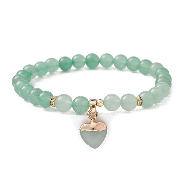 

PandaHall Natural Green Aventurine Round Beaded Stretch Bracelets, with Heart Charms, Inner Diameter: 2-1/8~2-1/4 inch(5.4~5.6cm) Green...