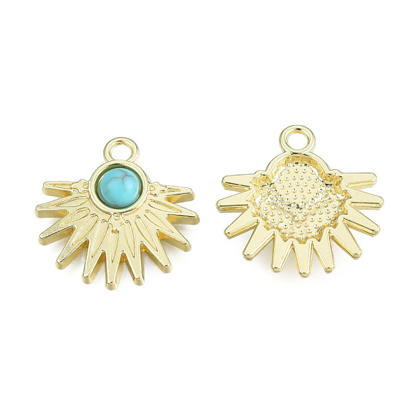 

PandaHall Rack Plating Alloy Pendants, with Synthetic Turquoise, Cadmium Free & Nickel Free & Lead Free, Sun, Light Gold, 20.5x20x5mm, Hole...