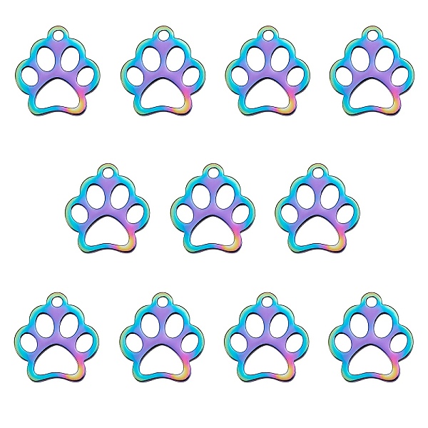 

PandaHall 201 Stainless Steel Pet Charms, Dog Paw Prints, Rainbow Color, 13x12x1mm, Hole: 1.5mm, 10pcs/set 201 Stainless Steel Dog