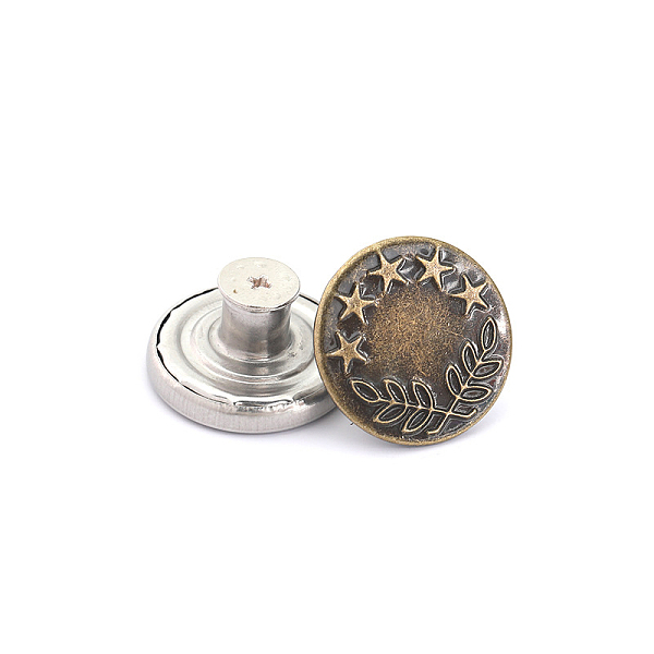 

PandaHall Alloy Button Pins for Jeans, Nautical Buttons, Garment Accessories, Round with Star, Antique Bronze, 20mm Alloy Round