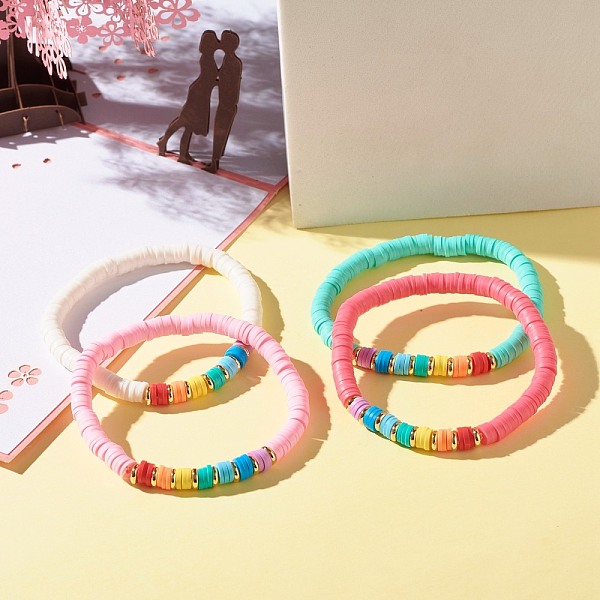 

PandaHall Handmade Polymer Clay Heishi Beads Stretch Bracelet, Surfering Bracelet for Women, Mixed Color, Inner Diameter: 2-3/8 inch(6.1cm)..., Multicolor