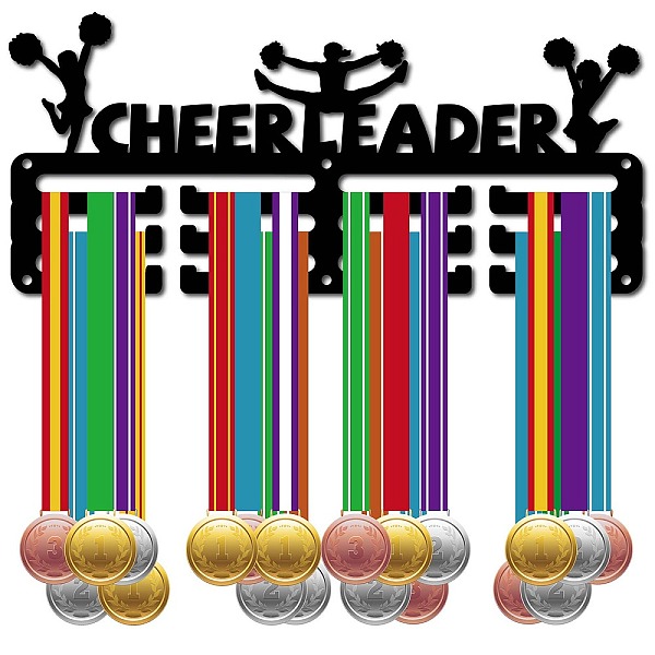

PandaHall Sports Theme Iron Medal Hanger Holder Display Wall Rack, 3-Line, with Screws, Cheerleader, Sports, 130x290mm, Hole: 5mm Iron..., Black