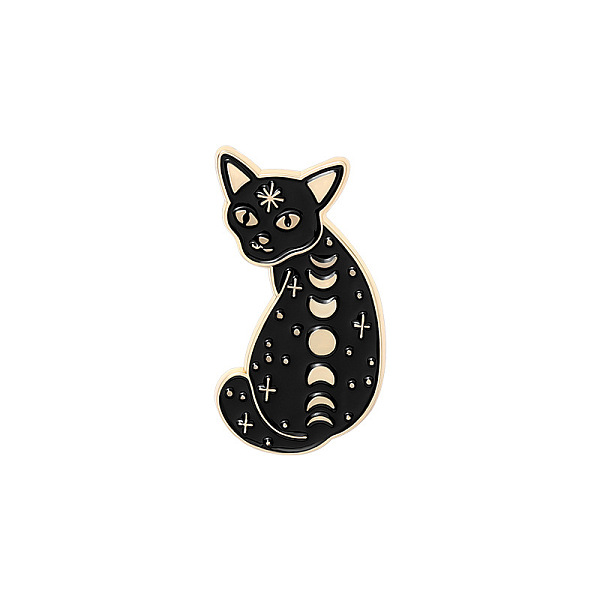 

PandaHall Cat with Moon Enamel Pin, Light Gold Plated Alloy Badge for Backpack Clothes, Black, 30x15mm Alloy+Enamel Black