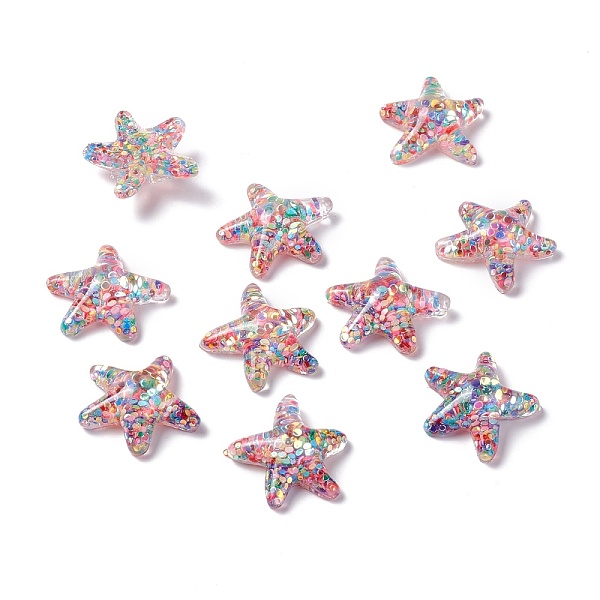 

PandaHall Transparent Resin Cabochons, Starfish with Sequins, Colorful, 20x22x7.5mm Resin Starfish