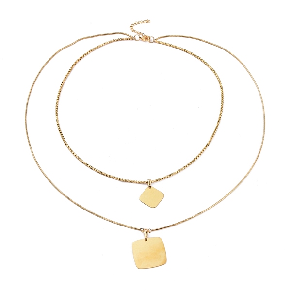 PandaHall 304 Stainless Steel Double Layer Necklaces, with Box Chains & Snake Chains, Square, Golden, 20.51 inch(52.1cm) 304 Stainless Steel