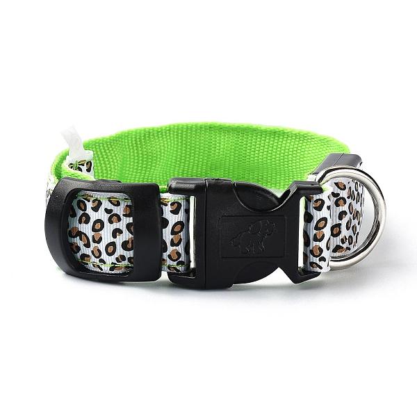 PandaHall Adjustable Polyester LED Dog Collar, with Water Resistant Flashing Light and Plastic Buckle, Built-in Battery, Leopard Print...