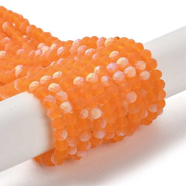 

PandaHall Transparent Glass Beads Strands, Faceted, Frosted, Half AB Color Plated, Rondelle, Dark Orange, 4~4.5x3.5~4mm, Hole: 1mm, about...