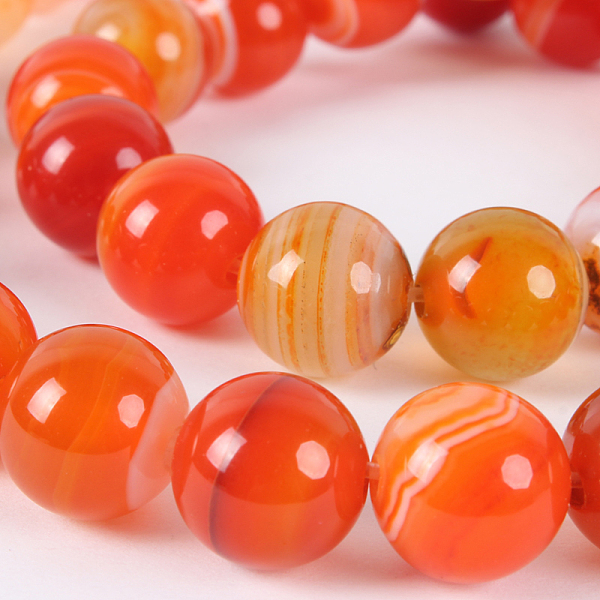 

PandaHall Natural Striped Agate/Banded Agate Round Bead Strands, Dyed, Orange Red, 10mm, Hole: 1mm, about 38pcs/strand, 14.96 inch Banded...