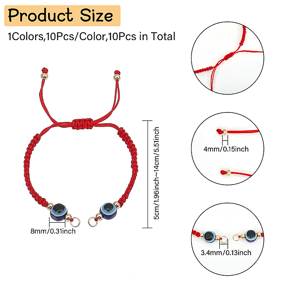 

PandaHall CHGCRAFT 10Pcs Adjustable Braided Nylon Thread Link Bracelets Resin Evil Eye Bracelet Resin Bead Flat Knot Half-Finished Bracelet..., Red