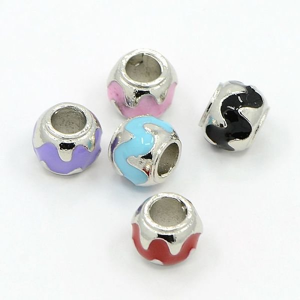 

PandaHall Platinum Alloy Waved Enamel European Beads Fit European Bracelets, Large Hole Rondelle Beads, Mixed Color, 10x8mm, Hole: 4.5mm..., Multicolor