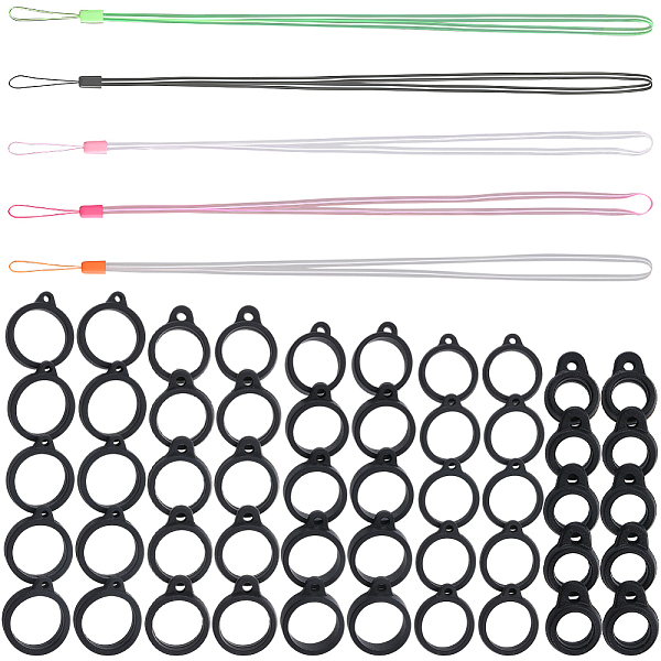 

PandaHall Gorgecraft 50Pcs 5 Style Silicone Rings with 5 Strands Rubber Lanyard Straps Anti-Loss Pendant Holder, for Pen, Phone, Badge..., Multicolor