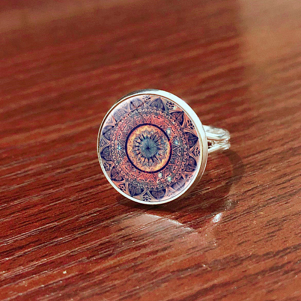 Fingerring Mit Mandala-Blume Aus Glas