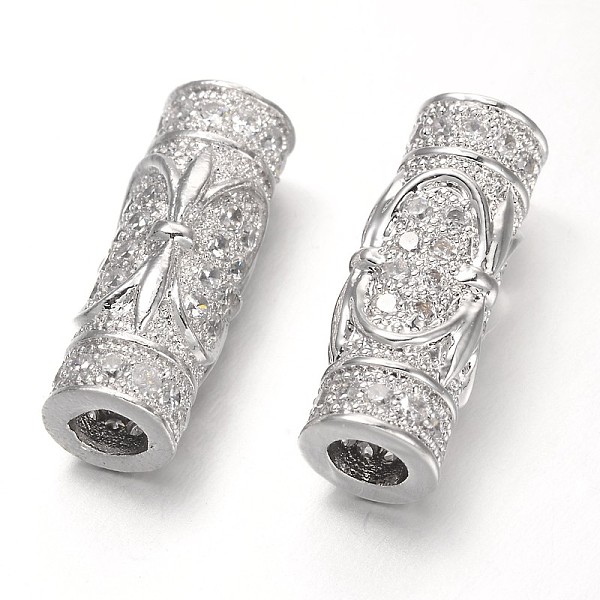 

PandaHall Column with Fleur De Lis Brass Micro Pave Cubic Zirconia Tube Beads, Platinum, 18x7mm, Hole: 3.5mm Brass+Cubic Zirconia Column