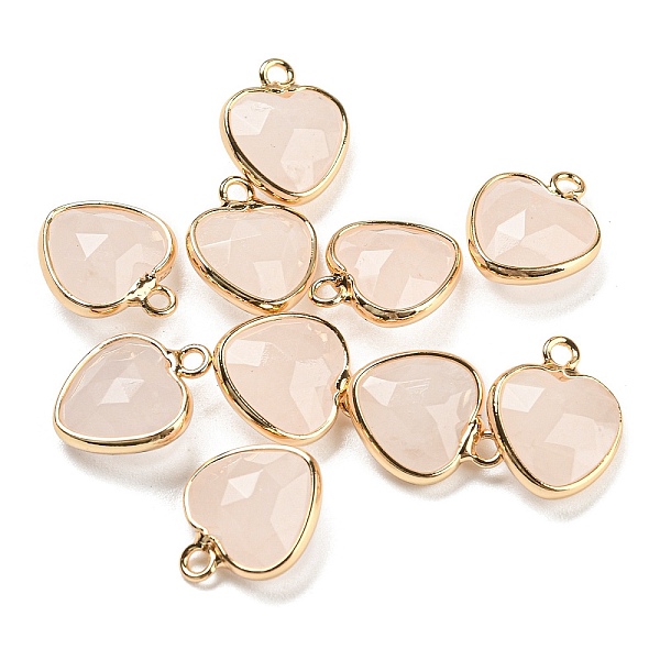 

PandaHall Natural Rose Quartz Faceted Heart Charms, with Golden Tone Brass Edge, 13.5x11x5mm, Hole: 1.6mm Rose Quartz Heart