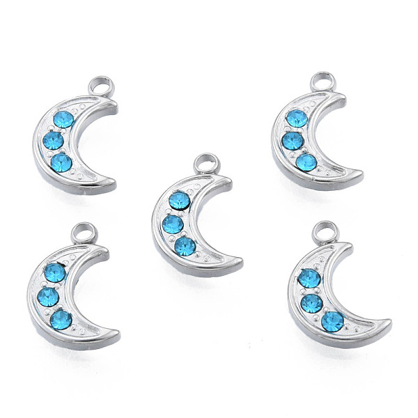 

PandaHall 304 Stainless Steel Charms, with Sapphire Rhinestone, Moon, Stainless Steel Color, 12x7.5x2mm, Hole: 1.5mm Stainless..., Blue