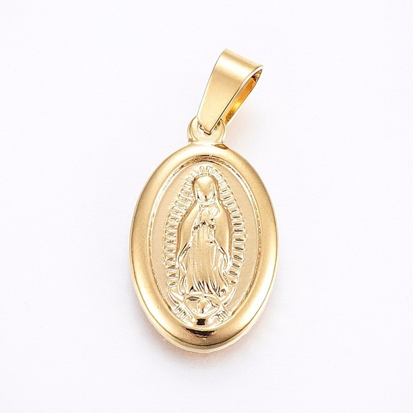 

PandaHall 304 Stainless Steel Lady of Guadalupe Pendants, Oval with Virgin Mary, Golden, 23x14x3mm, Hole: 7x4mm 304 Stainless Steel Oval