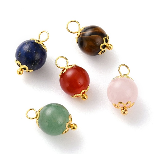 

PandaHall Natural Lapis Lazuli & Red Agate & Green Aventurine & Rose Quartz & Tiger Eye Pendants, with Iron Bead Caps and Brass Ball Head...