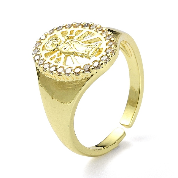 

PandaHall Brass with Cubic Zirconia Open Cuff Ring, Oval with God, Real 18K Gold Plated, Inner Diameter: 18mm Brass Oval Clear