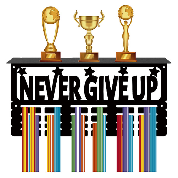 

PandaHall Rectangle with Word Never Give Up, Iron Medal Hanger Holder, with Screws & Anchor Plug & Nut & Shim Ring, Word, Holder: 200x400mm..., Black
