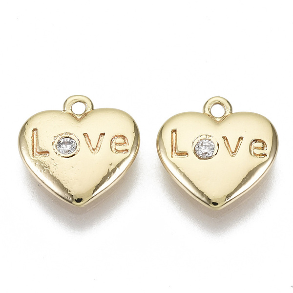 

PandaHall Brass Micro Pave Cubic Zirconia Charms, Nickel Free, Heart with Word LOVE, Clear, Real 18K Gold Plated, 10x10.5x2mm, Hole: 1mm...