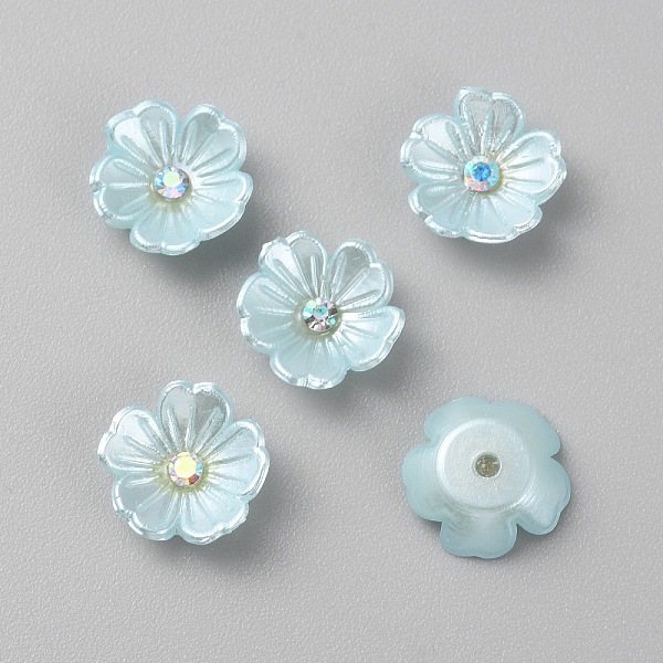 

PandaHall Opaque Resin Pave Rhinestone Cabochons, Flower, Light Cyan, 11x11x3.5mm Resin Flower