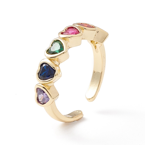 

PandaHall Colorful Cubic Zirconia Heart Cuff Ring, Infinity Love Brass Open Ring for Women, Cadmium Free & Lead Free, Real 18K Gold Plated...