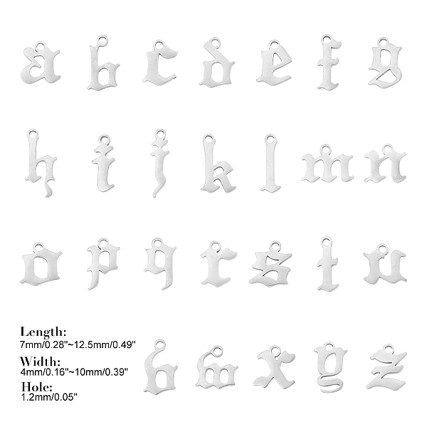 

PandaHall Unicraftale 201 Stainless Steel Charms, Laser Cut, Alphabet, Stainless Steel Color, 26pcs/box 201 Stainless Steel Letter