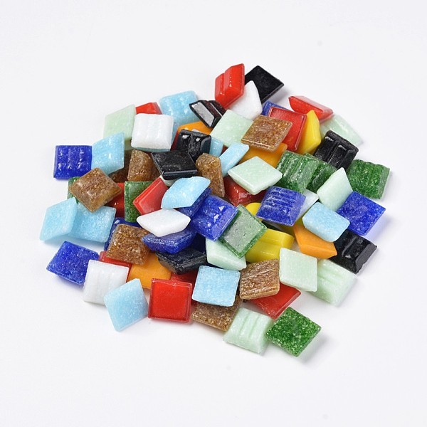 

PandaHall Mosaic Glass Flat Back Cabochons, Square, Mixed Color, 10x10x4mm, about 300pcs/bag Glass Mosaic Multicolor