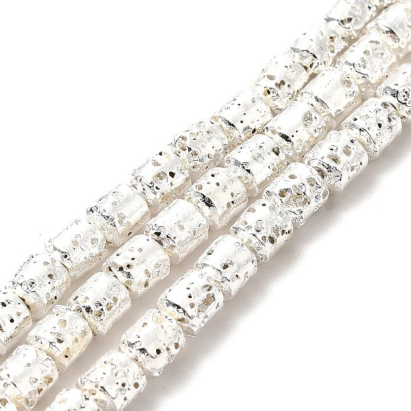 

PandaHall Electroplated Natural Lava Rock Beads Strands, Column, Silver Plated, 5x4mm, Hole: 1mm, about 80~83pcs/strand, 15.75~15.87 inch...