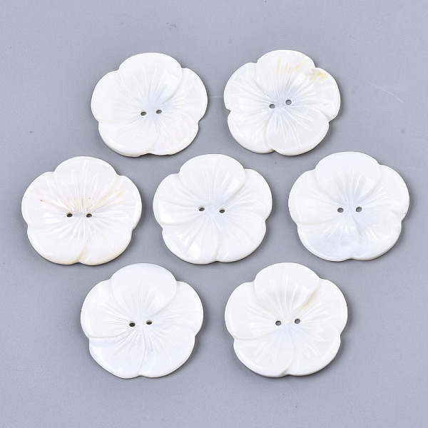 

PandaHall 2-Hole Freshwater Shell Buttons, Flower, White, 28x28.5x3~3.5mm, Hole: 1.4mm Shell Flower White