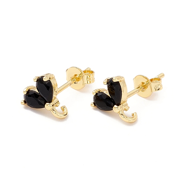 

PandaHall Rack Plating Brass Cubic Zirconia Stud Earrings Findings, Real 18K Gold Plated, with Loop, Cadmium Free & Lead Free, Heart, Black...