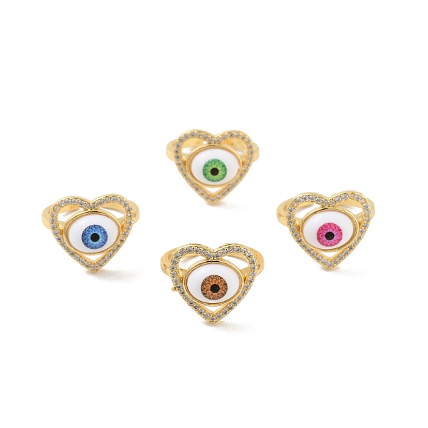 

PandaHall Cubic Zirconia Heart with Evil Eye Open Cuff Ring with Acrylic, Real 18K Gold Plated Brass Jewelry for Women, Cadmium Free & Lead..., Multicolor