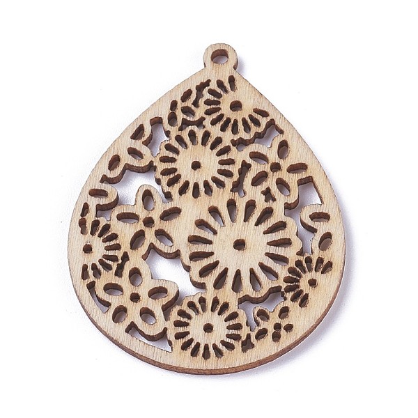 

PandaHall Wood Pendants, Dyed, Teardrop with Flower, Wheat, 50.5x38x1.5mm, Hole: 1.4mm Wood Teardrop Orange