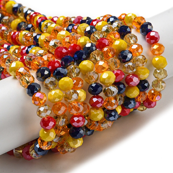 

PandaHall Glass Beads Strands, Faceted, Rondelle, Gold, 6x5mm, Hole: 1mm, about 85~88pcs/strand, 16.1~16.5 inch(41~42cm) Glass Rondelle Gold