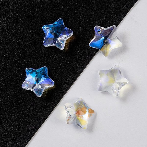 

PandaHall Transparent Glass Pendants, Faceted, Star Charms, Clear AB, 13x13.5x7mm, Hole: 1mm Glass Star White