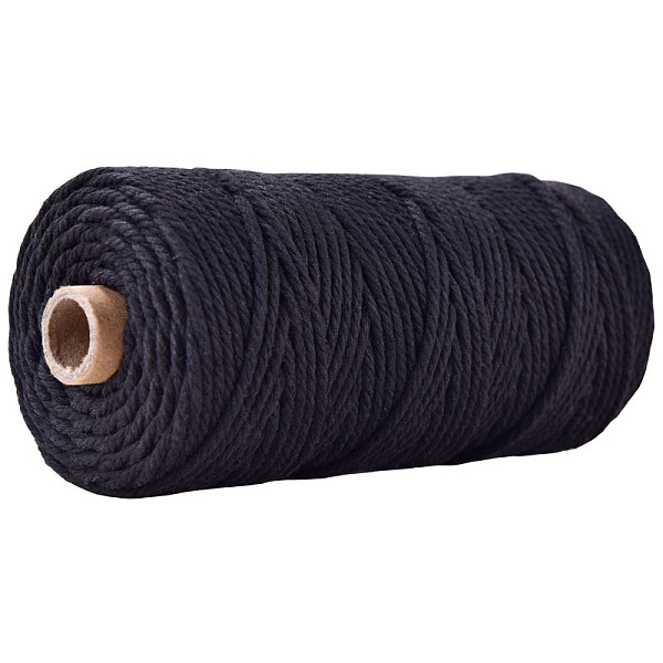 

PandaHall Cotton String Threads for Crafts Knitting Making, Black, 3mm, about 109.36 Yards(100m)/Roll Cotton Black