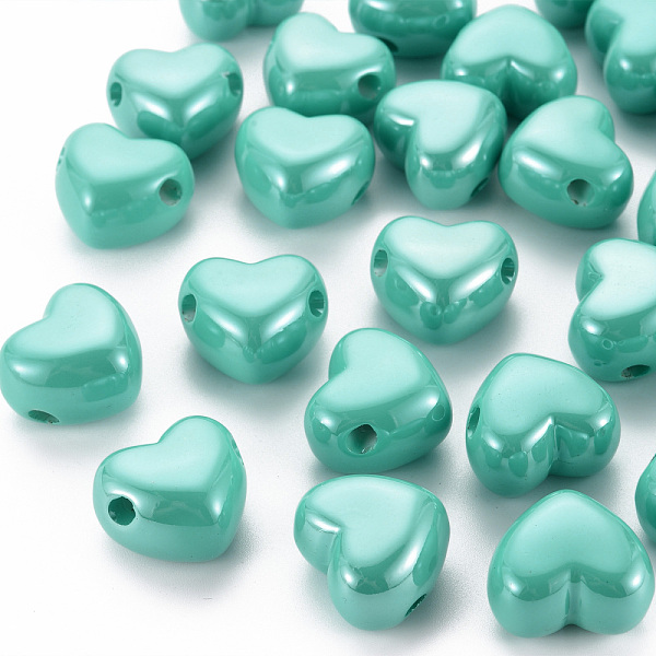 

PandaHall Opaque Acrylic European Beads, Large Hole Beads, Pearlized, Heart, Light Sea Green, 19.5x21.5x14.5mm, Hole: 4mm Acrylic Heart