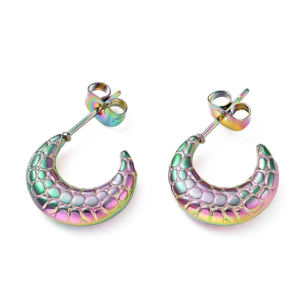 

PandaHall Ion Plating(IP) Rainbow Color 304 Stainless Steel Crescent Moon Stud Earrings, Half Hoop Earrings for Women, 15x20.5x4mm, Pin...