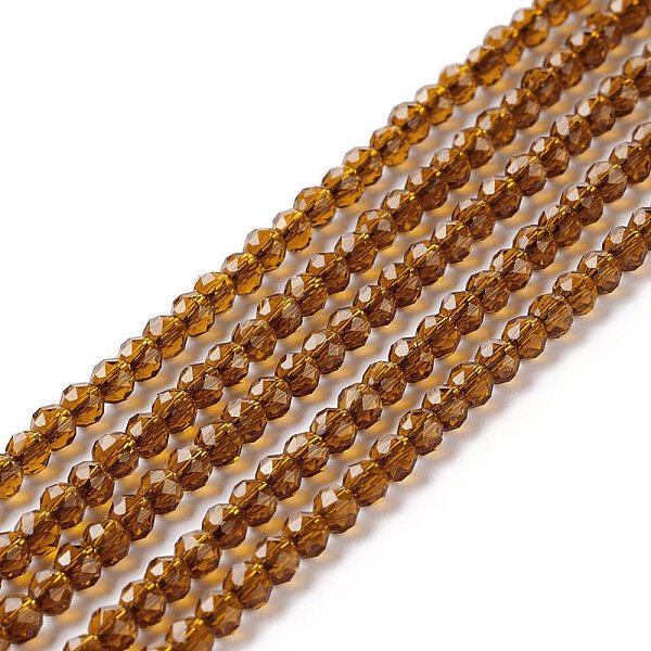 PandaHall Transparent Glass Beads Strands, Faceted, Round, Chocolate, 3mm, Hole: 0.8mm, about 127~139pcs/strand, 14.09~14.53 inch...