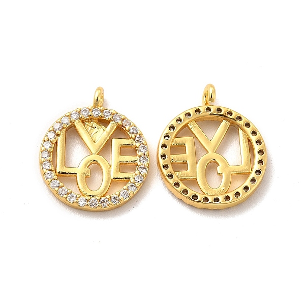 

PandaHall Brass Micro Pave Clear Cubic Zirconia Pendants, Long-Lasting Plated, Cadmium Free & Lead Free, Flat Round with Word LOVE Charm...