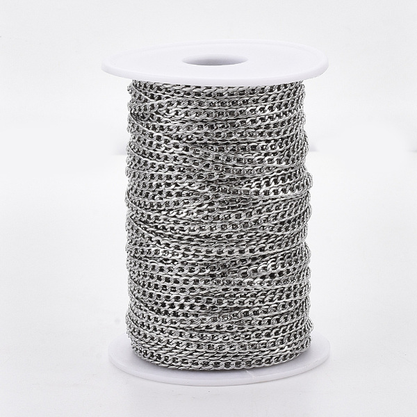

PandaHall 304 Stainless Steel Curb Chains, with Spool, Unwelded, Stainless Steel Color, Link: 5x3x0.5mm, about 164.04 Feet(50m)/roll 304...