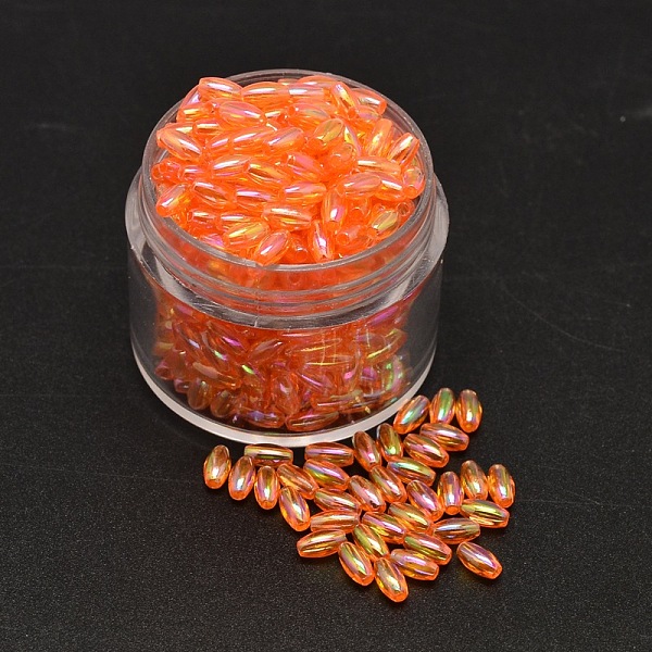 PandaHall AB Color Plated Rice Electroplated Eco-Friendly Transparent Acrylic Beads, Dark Orange, 6x3mm, Hole: 1mm, about 17700pcs/500g...