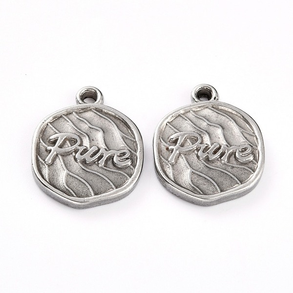 

PandaHall 304 Stainless Steel Pendants, Flat Round with Word Pure, Stainless Steel Color, 19x15x2mm, Hole: 2mm 304 Stainless Steel Flat...