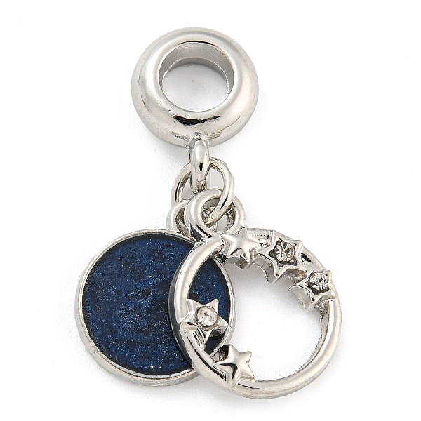 

PandaHall Rack Plating Alloy Enamel Flat Round with Star European Dangle Charms, Large Hole Pendants, with Crystal Rhinestone, Platinum..., Clear