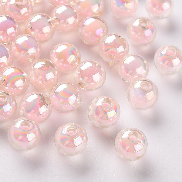

PandaHall Transparent Acrylic Beads, Bead in Bead, AB Color, Round, Pink, 9.5x9mm, Hole: 2mm, about 960pcs/500g Acrylic Round Pink
