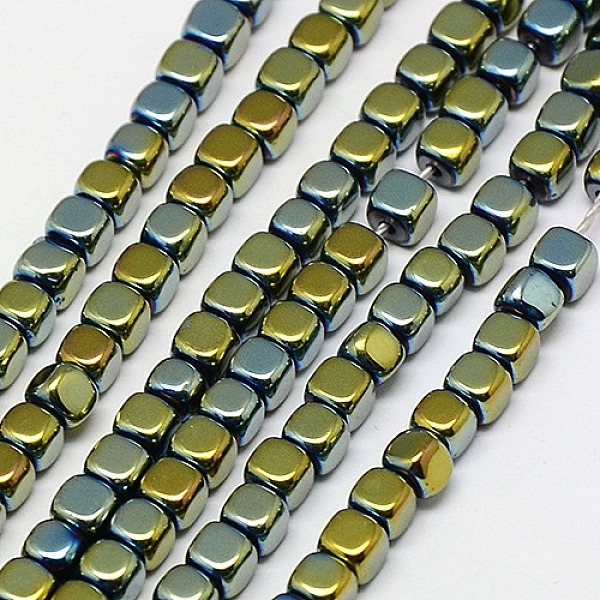 

PandaHall Electroplate Non-magnetic Synthetic Hematite Beads Strands, Cube, Grade A, Green Plated, 2x2x2mm, Hole: 0.6mm, about 200pcs/strand...