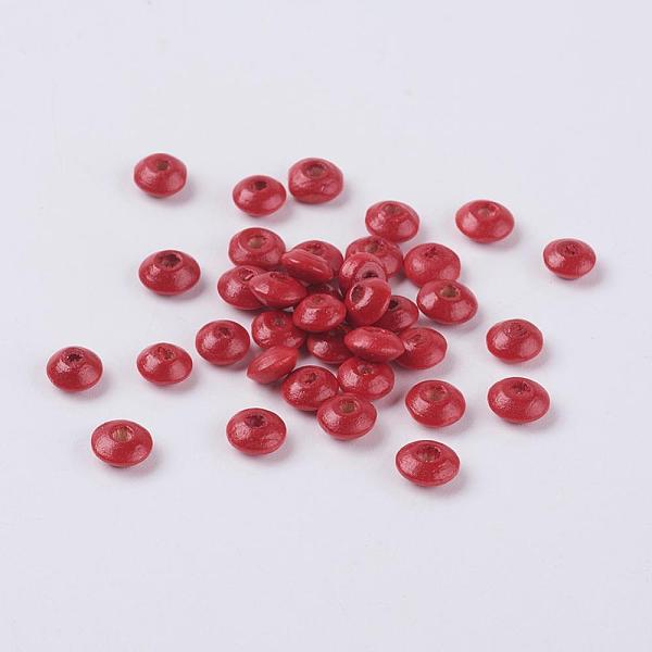 PandaHall Natural Wood Beads, Lead Free, Dyed, Rondelle, Red, 6x3mm, Hole: 2mm, about 25440pcs/1000g Wood Rondelle Red