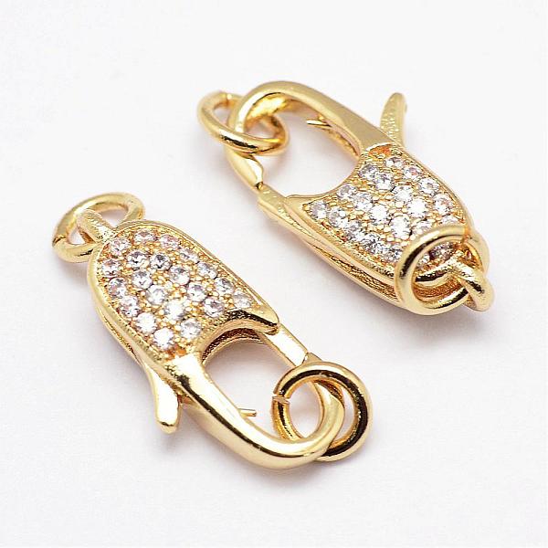 

PandaHall Brass Micro Pave Grade AAA Cubic Zirconia Lobster Claw Clasps, Lead Free & Nickel Free & Cadmium Free, Real 18K Gold Plated...