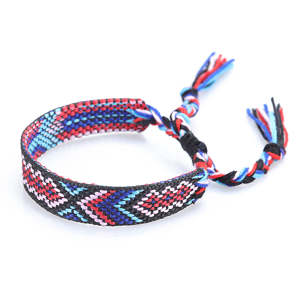 

PandaHall Polyester-cotton Braided Rhombus Pattern Cord Bracelet, Ethnic Tribal Adjustable Brazilian Bracelet for Women, Medium Blue...